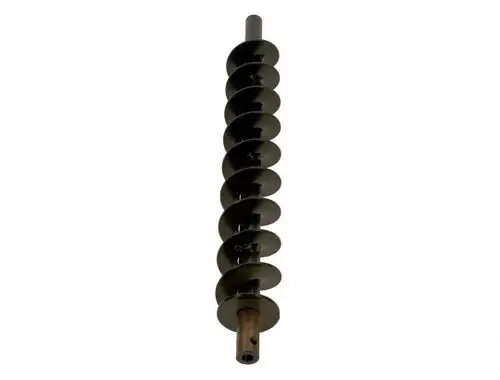 Schraubenförmiges Fördersystem von Bosch in dunkler Farbe, mit spiralförmigen Windungen und einem zylindrischen Anschluss am unteren Ende.